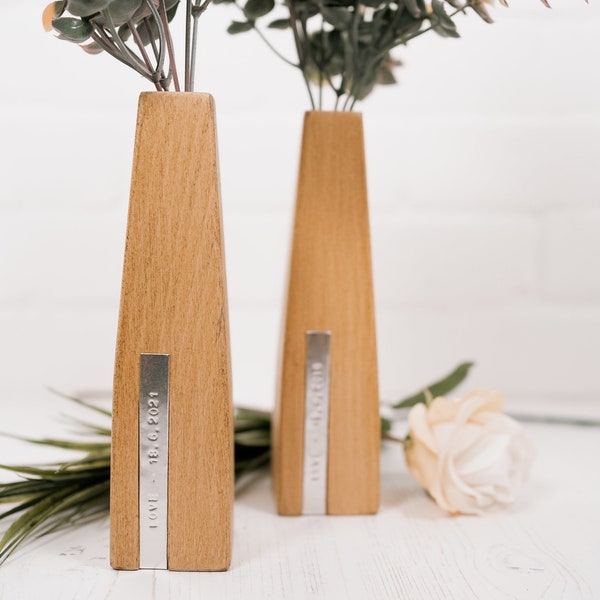 Wooden Flower Vase - Two Personalised Wooden Vases - test tube vase - 5th anniversary gift - wedding gift- wooden keepsake - mothers day