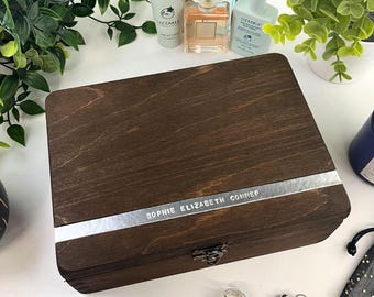 Large Wooden Jewellery Box - Personalised Copper or Aluminium -  5th 7th or 10th anniversary gift - Jewellery Storage - Gift for Wife