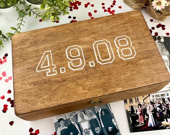 Personalised Wooden Keepsake Box, Carved Date,  (34.5cm x 20cm x 10cm)