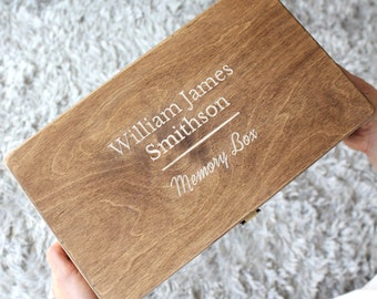 Carved Name Wooden Memory Box - Personalised - Keepsake box  - rustic wooden christening gift - new baby keepsake box - birthday gift
