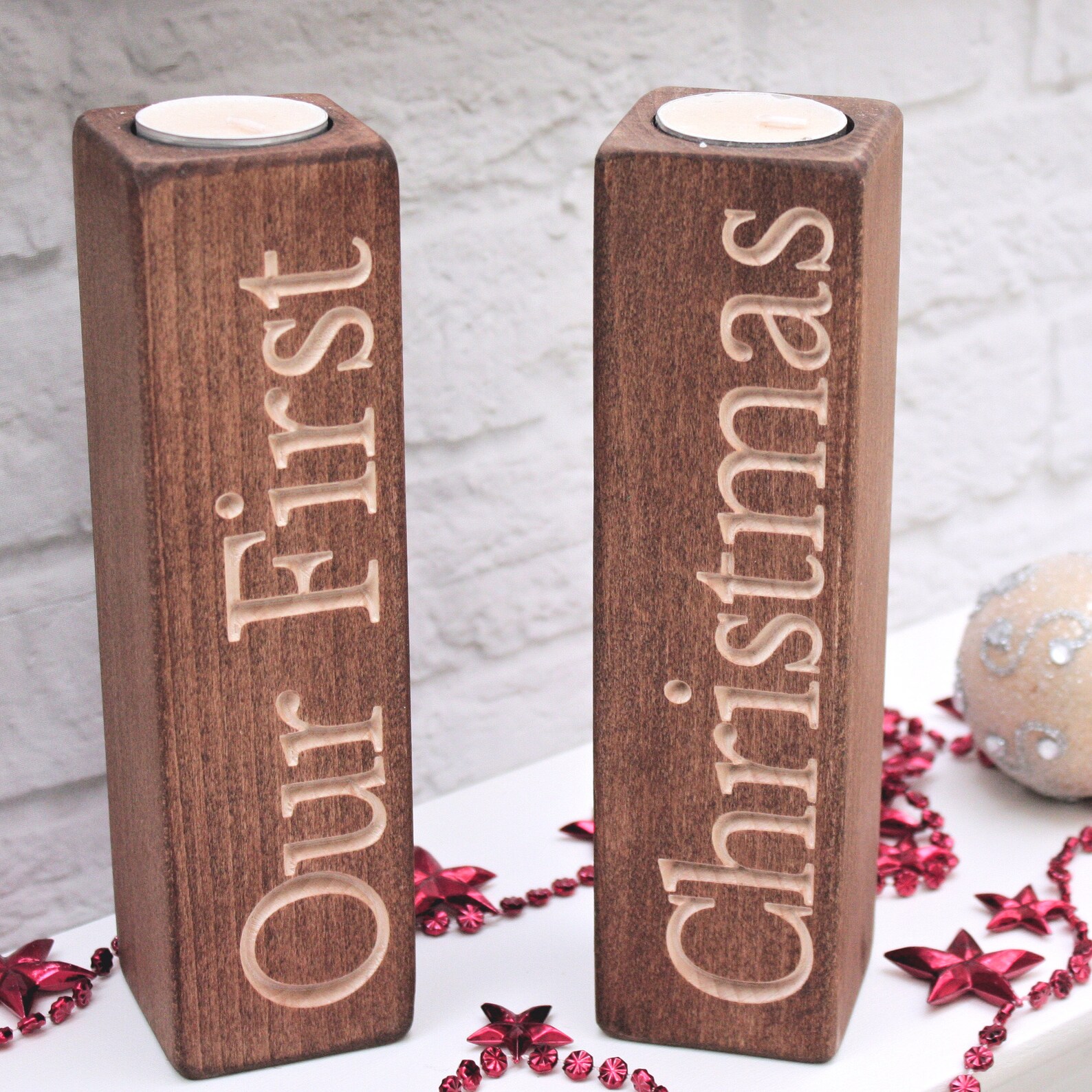Wooden Carved Tealight Holders Name Candles Mr & Mrs Gift Etsy