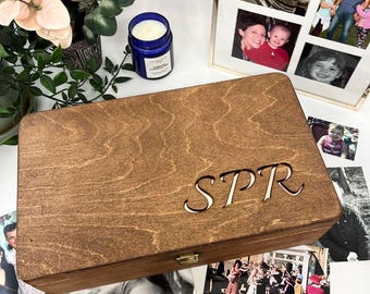 Engraved Wooden Keepsake Box – Personalised Initials – Copper or Aluminium – Gift for Men – Memory Box - Customised Gift