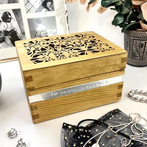 Ornate Fretwork Design Wooden Jewellery Box - personalised trinket box -  handcrafted storage - keepsake box - birthday gift for her