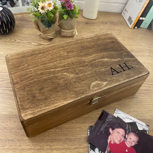 Carved Initials Wooden Keepsake Box - Personalised Memory Box - Birthday Gift