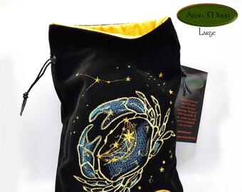 Cancer - All Natural Cotton  Tarot, Oracle, or Crystal bag (Deluxe Large) and Hand Woven Silk