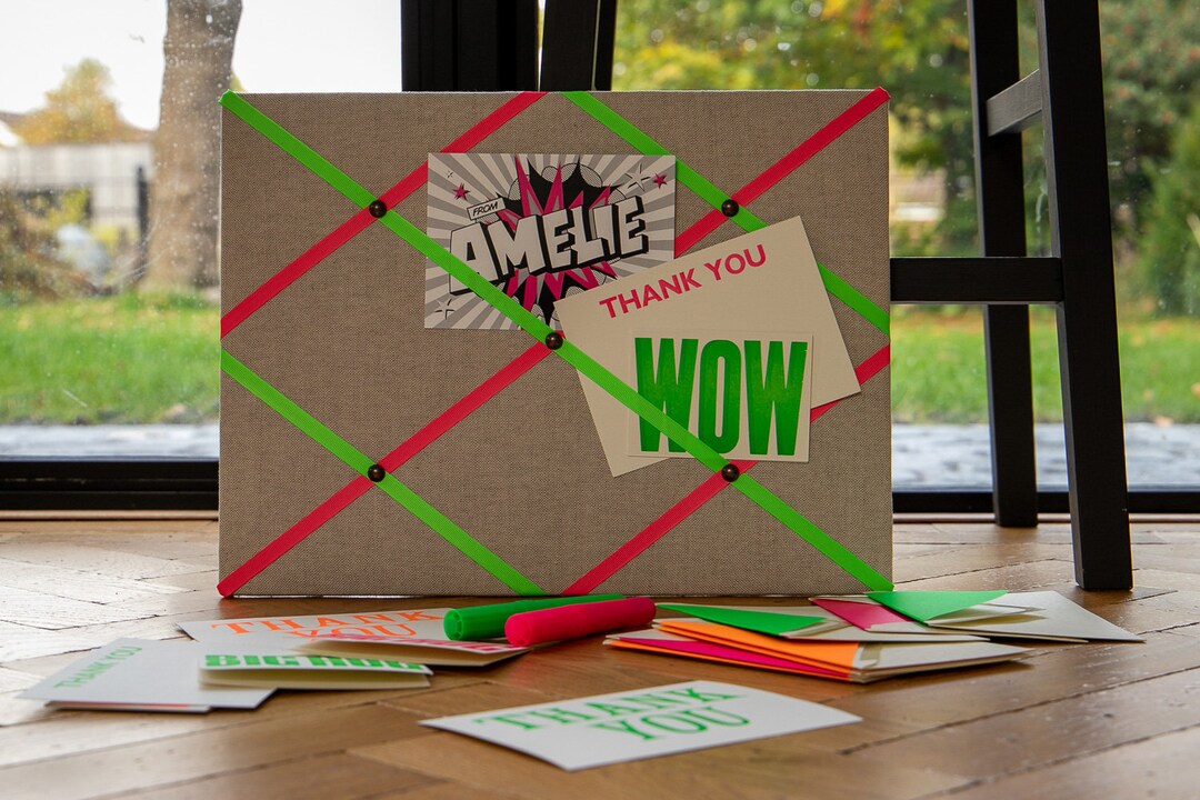 Fabric Notice Board Linen Fabric With Neon Ribbons Many Etsy