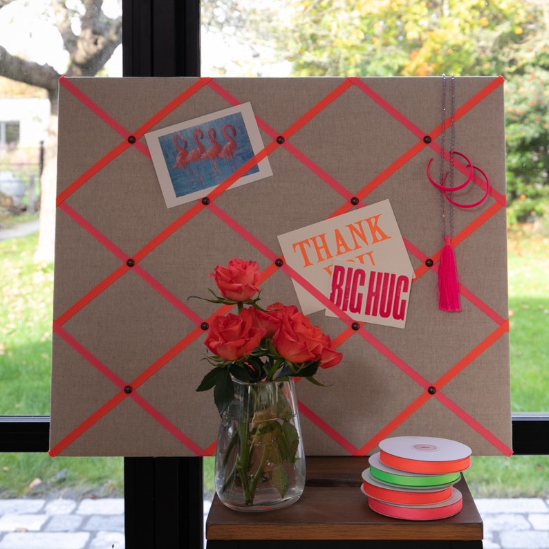 Fabric Notice Board Linen Fabric With Neon Ribbons Many Etsy