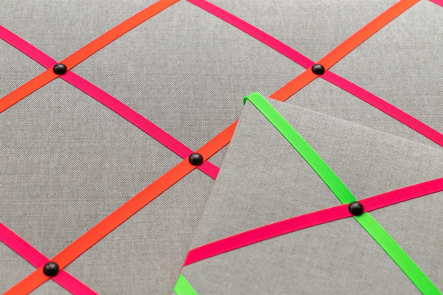 Fabric Notice Board Linen Fabric With Neon Ribbons Many Etsy
