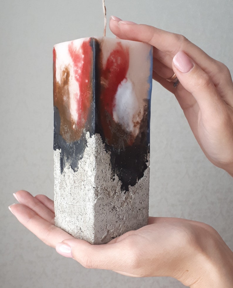 Mehrfarbige abstrakte Beton Kerze moderne industrielle | Etsy