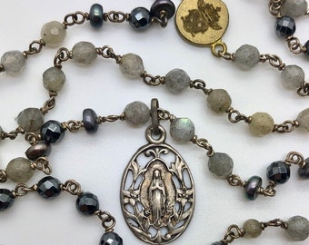 French Antique Our Lady of Lourdes Icon Necklace