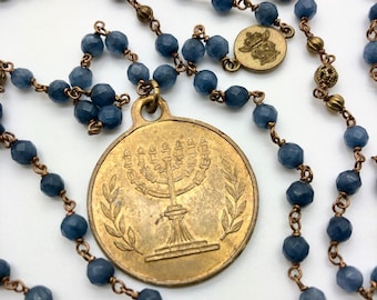 Judaica Antique Menorah Medal Necklace