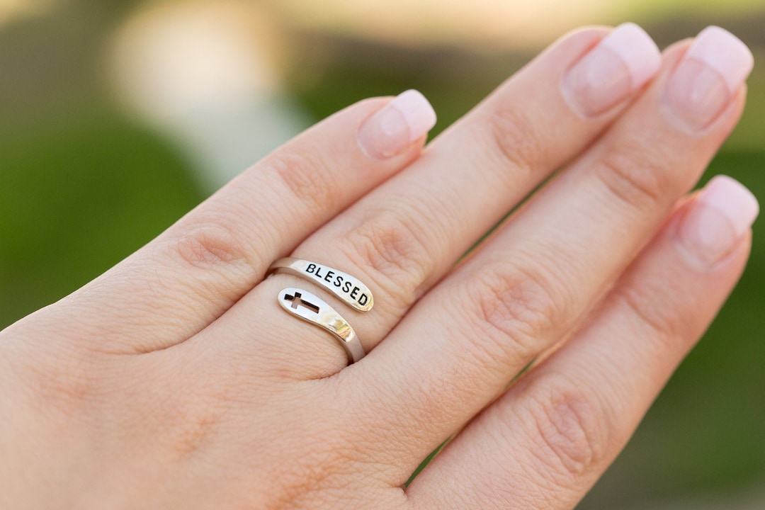 Christian Ring W Gift Bag Silver Blessed Ring Faith Ring Adjustable