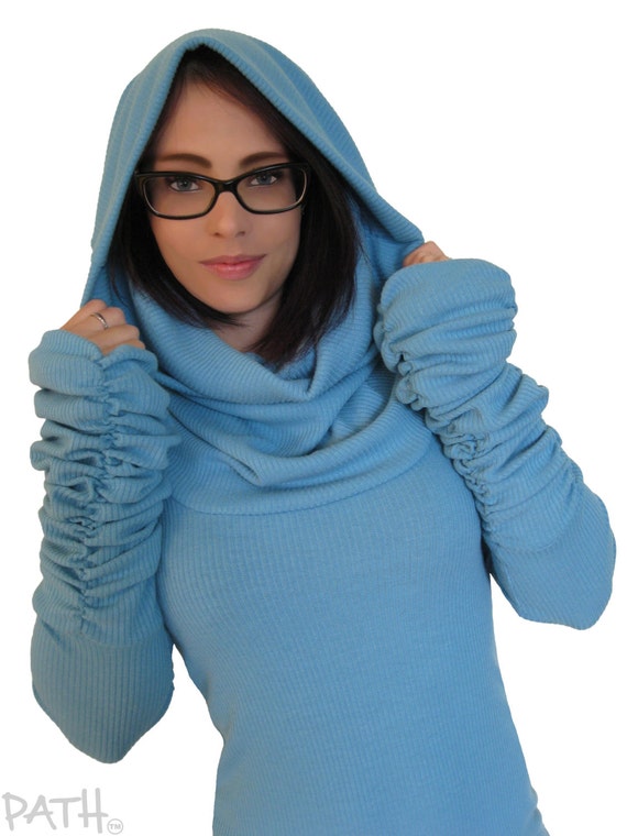 Draped Cowl Sweater Rufflehood Coral Color Hooded Etsy