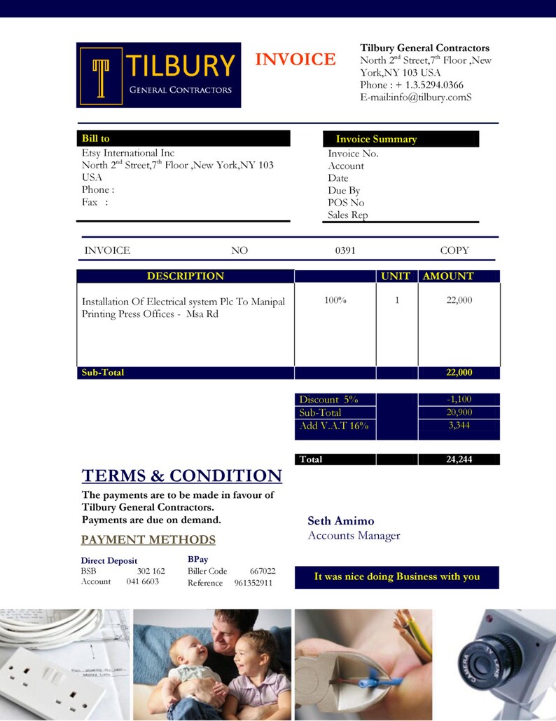 Blaue Diy Moderne Kurve Executive Business Rechnung Vorlage Etsy