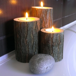Akazienbaum Ast Kerzenhalter, Badedekor, Teelichthalter, rustikales Herzstück, WohndekorAtion Wald