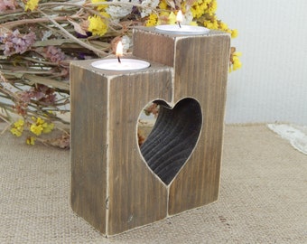 Heart Shaped Wood Candle Holder Tealight Candle Wedding Candle Holder Candle Stick Wedding Tabletable Decorations, Mother of the bride gift