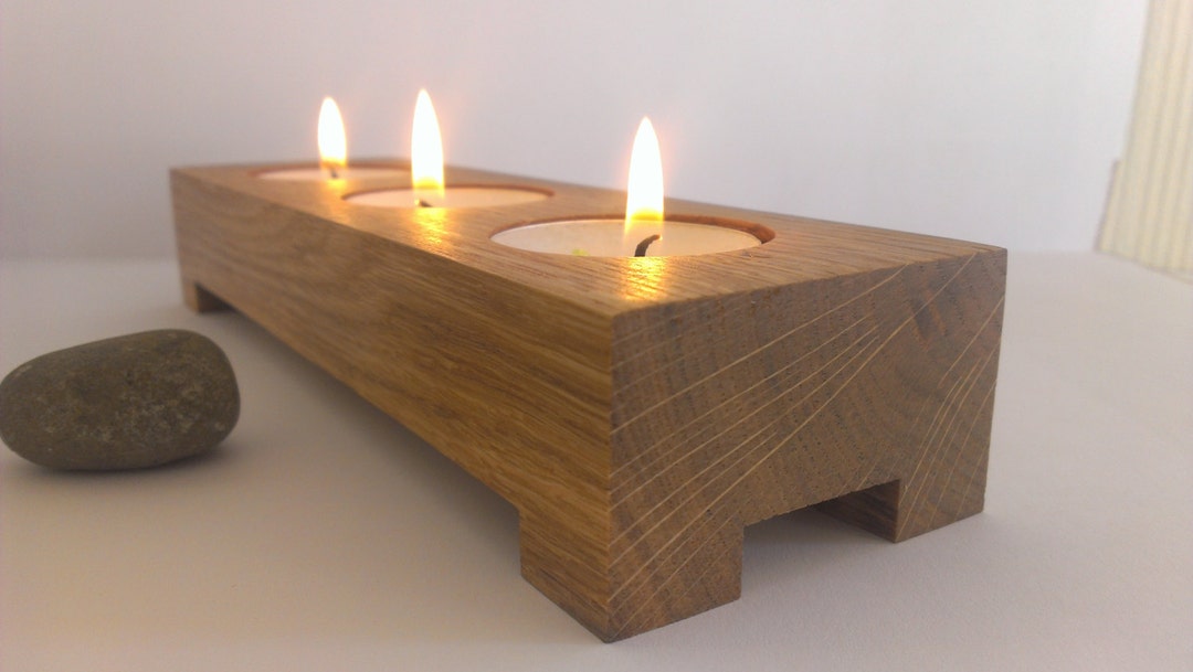 3 Tea Light Candle Holder, Modern Look Candle Holder, Wooden Candle