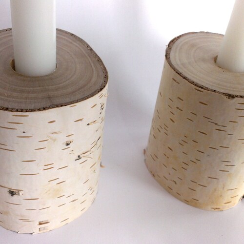 Natural White Birch Wood Candle Holders Rustic Wedding Etsy