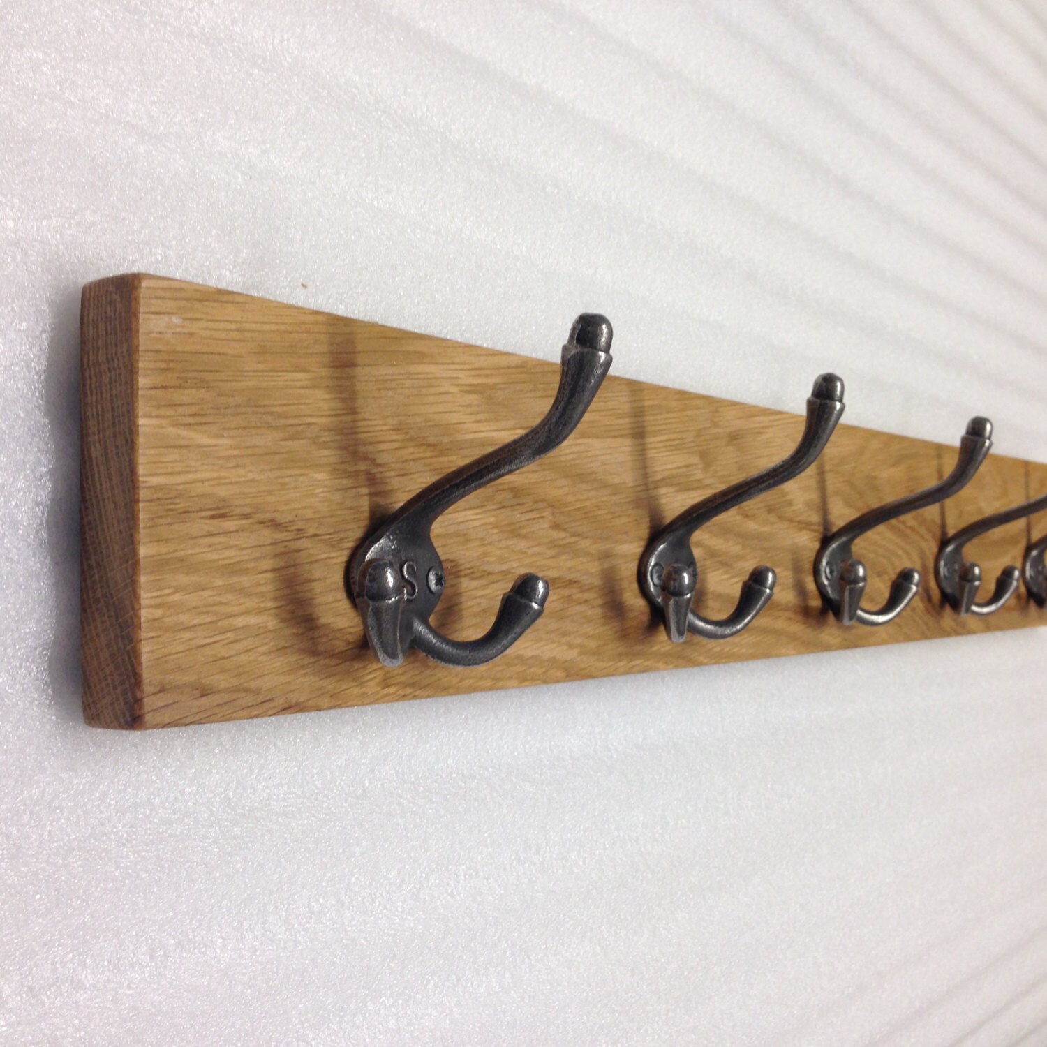 Solid Oak Vintage Wood Wooden Coat Rail / Rack with Cast Iron Etsy