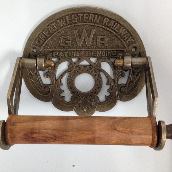 Antique Iron Vintage Style GWR toilet roll holder Cast Iron finished in Great Western Railway