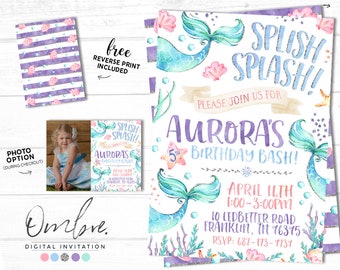 Zaproszenie na urodziny z motywem syreny, zaproszenie na przyjęcie z motywem syreny, zaproszenie na przyjęcie podwodne, dostosowane do Twoich potrzeb!