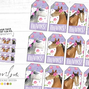 Horse Party Favor Tags, Cowgirl Birthday Party Decorations, Thank You, Horse Birthday Party, Instant Download!