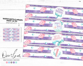 Mermaid Party, Mermaid Decor, Etykiety na butelki z wodą, Mermaid Birthday, Dekoracje imprezowe, Do druku, Pool Party, Mermaid Party Decorations