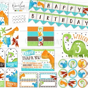 Decorações de festa de dinossauro | Pacote de decoração de aniversário de dinossauro para impressão