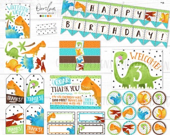 Dekoracje na imprezę z dinozaurami, impreza z dinozaurami, pakiet dekoracji urodzinowych z dinozaurami do druku