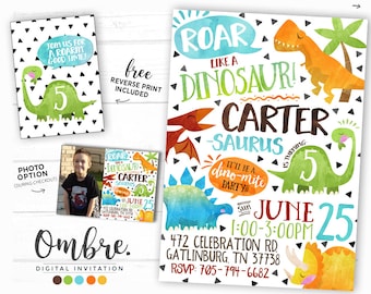 Zaproszenie urodzinowe z dinozaurem | Wydrukowane zaproszenie z dinozaurem