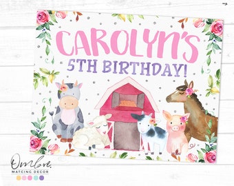 Tablica powitalna Barnyard Bash, różowa dekoracja urodzinowa w stylu farmy, dostosowana do Twoich potrzeb!