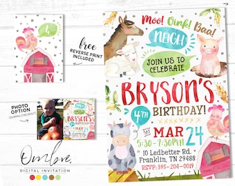 Zaproszenie na urodziny w stylu stodoły, zaproszenie ze zwierzętami gospodarskimi, zaproszenie na przyjęcie ze zwierzętami w stodole, dostosowane do Twoich potrzeb
