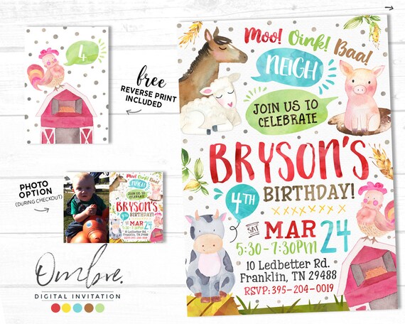 Barnyard Birthday Invitation, Farm Animal Invite, Barn Animal Party Invite, Customized For You