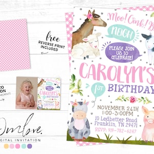 Pink Barnyard Bash Invitation, Pink Farm Birthday Party Invite, Barnyard Birthday Customized for You