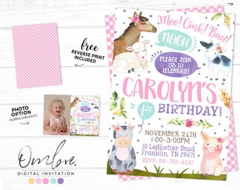 Zaproszenie na imprezę urodzinową Pink Barnyard Bash, zaproszenie na imprezę urodzinową Pink Farm, urodziny Barnyard dostosowane do Ciebie