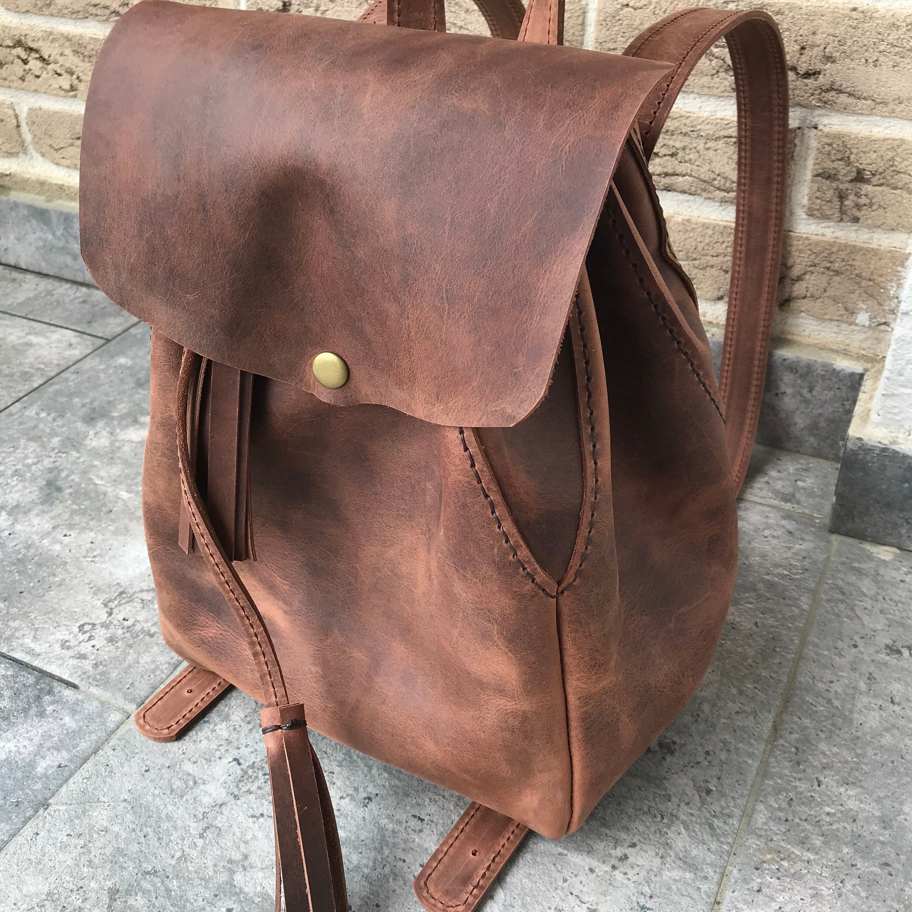 etsy leather backpack purse