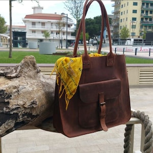 DHL EXPRESS Brown Leather Tote Bag,Tote bag,Brown leather tote with zipper No.9 zdjęcie 1