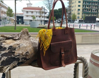 DHL EXPRESS !! Sac fourre-tout en cuir marron, sac fourre-tout, fourre-tout en cuir marron avec fermeture éclair No.9