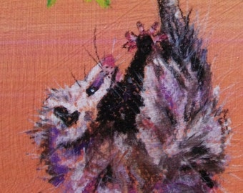 Opossum Art Tile, possum wall decor, whimsical animal art, unusual animal art
