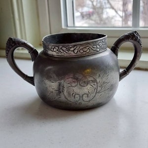 Antique Quadruple Plated Etched Sugar Bowl