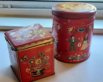 2 Vintage Red Candy Tins