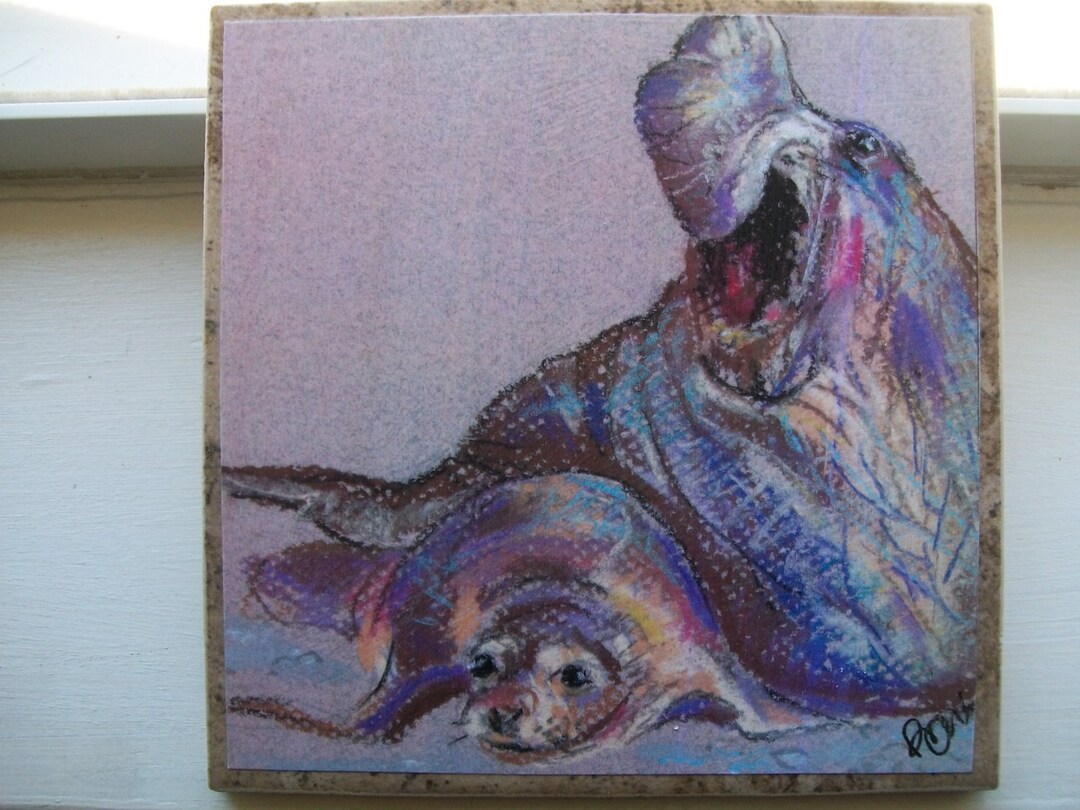 Elephant Seal Art Tile, Elephant Seal Wall Decor, Ceramic Seal Art