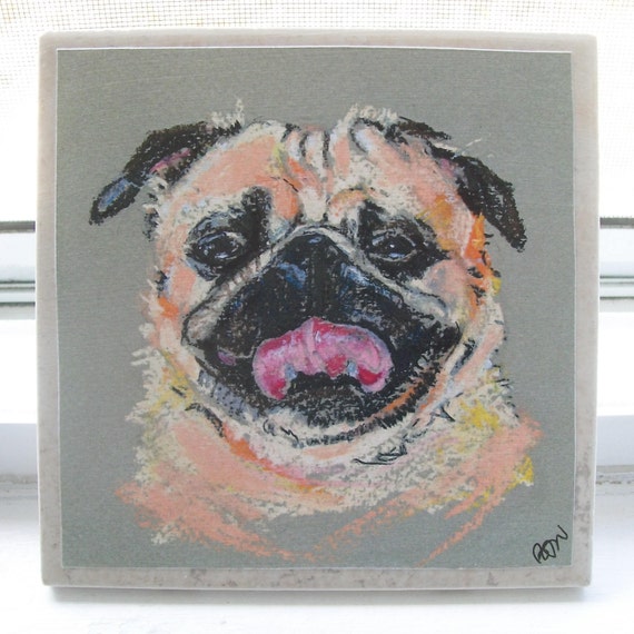Fine Art Ceramics Dog Print Coaster With Dog Dog Coaster Art Ceramic Pug Art Dog Lover Gift Funny Dog Art Pug Tile Animal Art Bathroom Dog Decor Art Collectibles