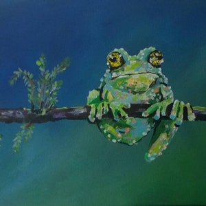 GREEN FROG Painting, original art, frog art