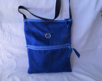 Clutch bag, shoulder strap, royal blue corduroy, secure portable pocket, light, practical, fashion;
