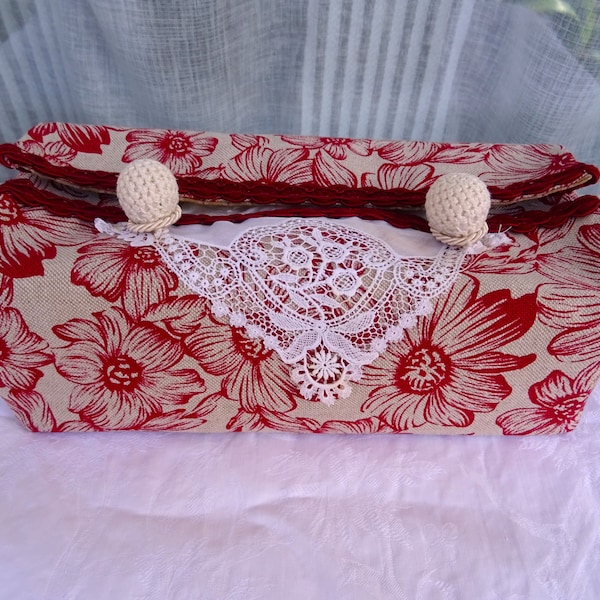 Decorative cover for paper tissue box, printed linen, tissue corner, vintage;