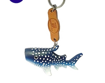 Personalized Whale Shark Leather Keychain, Animal Keyring