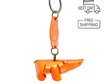 Handmade Leather Bear Keychain, Animal Keyring, Nature Gift