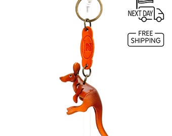 Kangaroo Keyring, Leather Animal Keychain, Personalized Key Ring, Charms, Nature Gifts, Cute Keychain