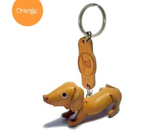 Personalized Leather Dachshund Keychain, Animal Keyring